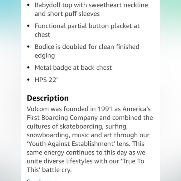 VOLCOM LADIES NWT A FULL OUT BABYDOLL TOP IN SIZE EXTRA SMALL (XS) - Picture 3 of 4